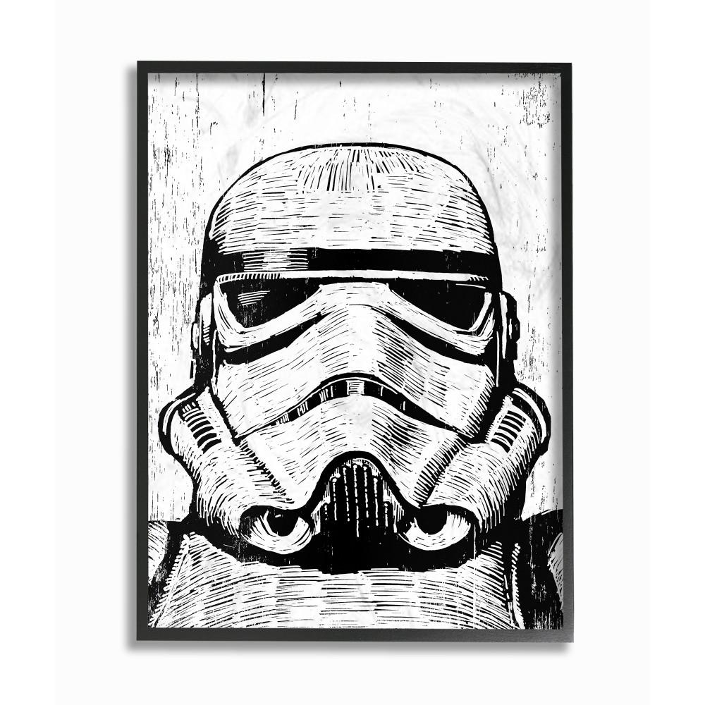 16 In X 20 In Black And White Star Wars Stormtrooper Distressed Wood Etching By Artist Neil Shigley Framed Wall Art