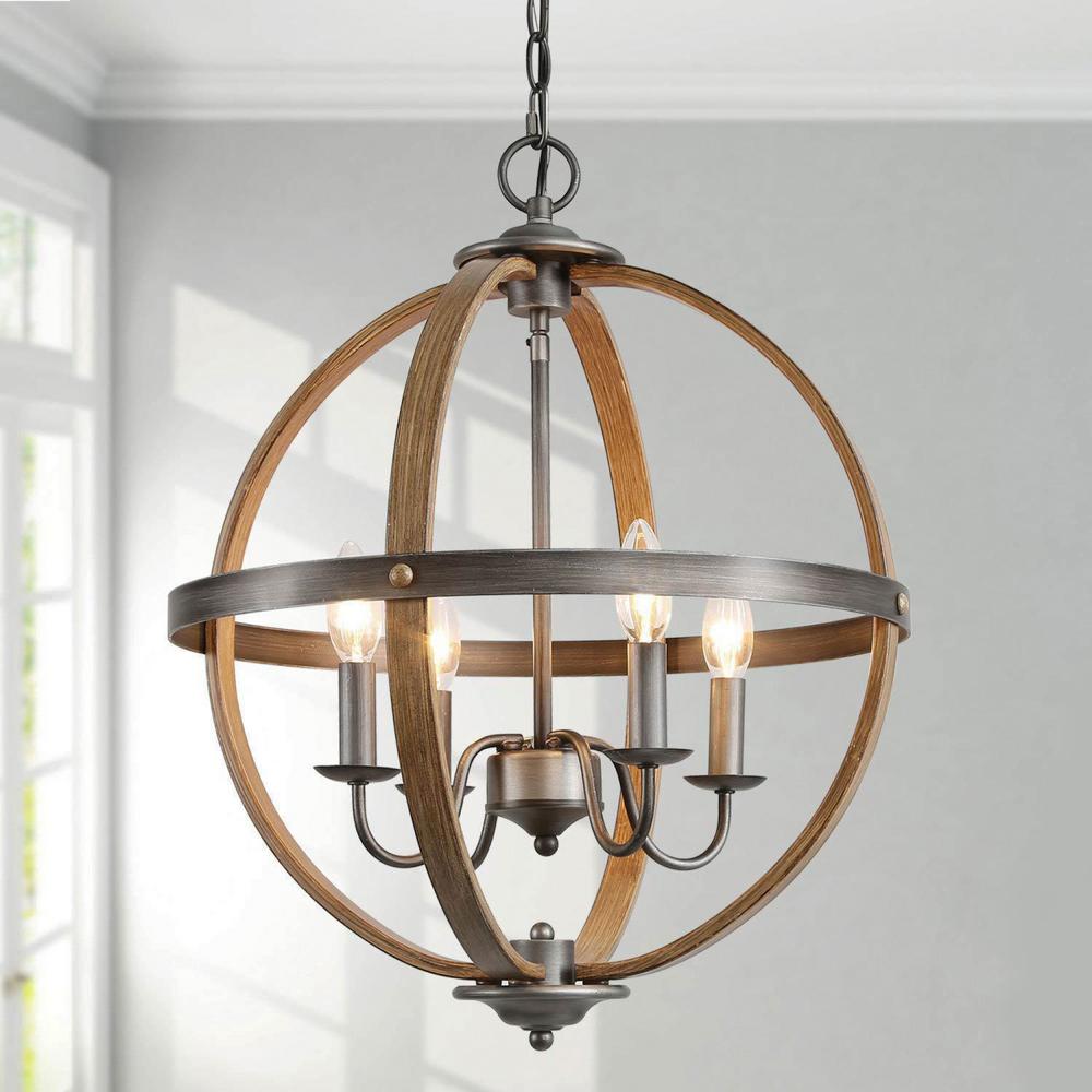 LNC Globe 4-Light Rustic Oil Rubbed Bronze Orb Modern ...
