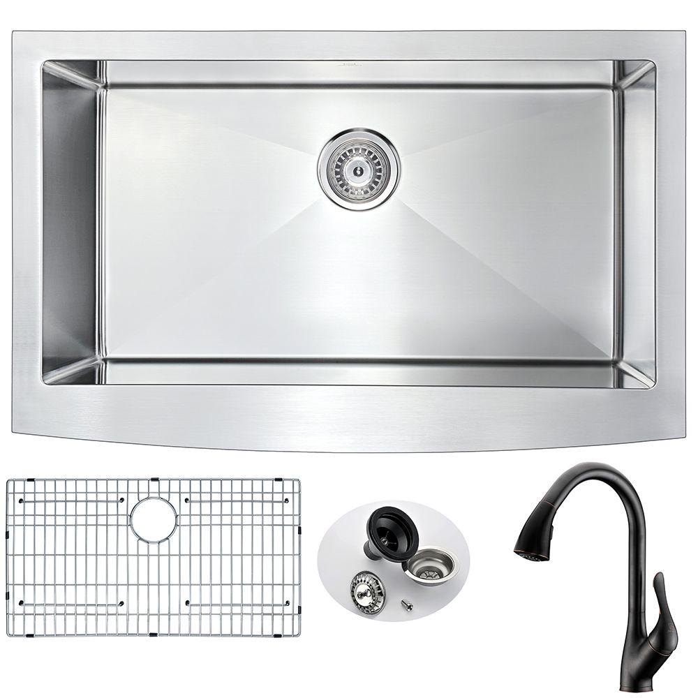 Oil Rubbed Bronze Kitchen Faucet With Stainless Sink Plumbing Elysian Farmhouse Stainless Steel 32 In Single Bowl Kitc