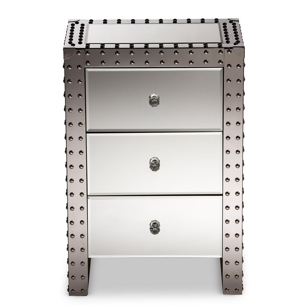 Mirrored Nightstand Furniture The Home Depot Azura 3 Drawer Silver Mirrored Nightstand