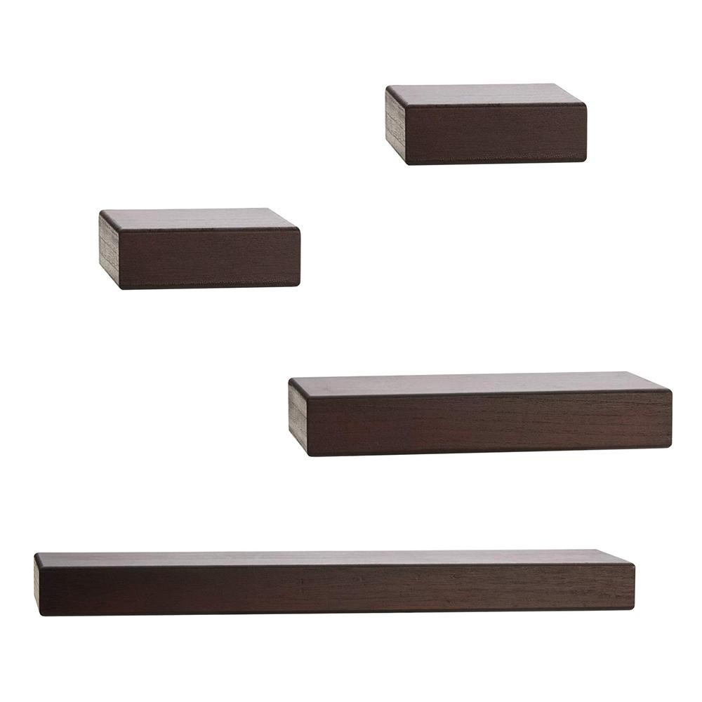 4Piece Cherry Wood Floating Chunky Ledge Decorative Wall Shelf Set