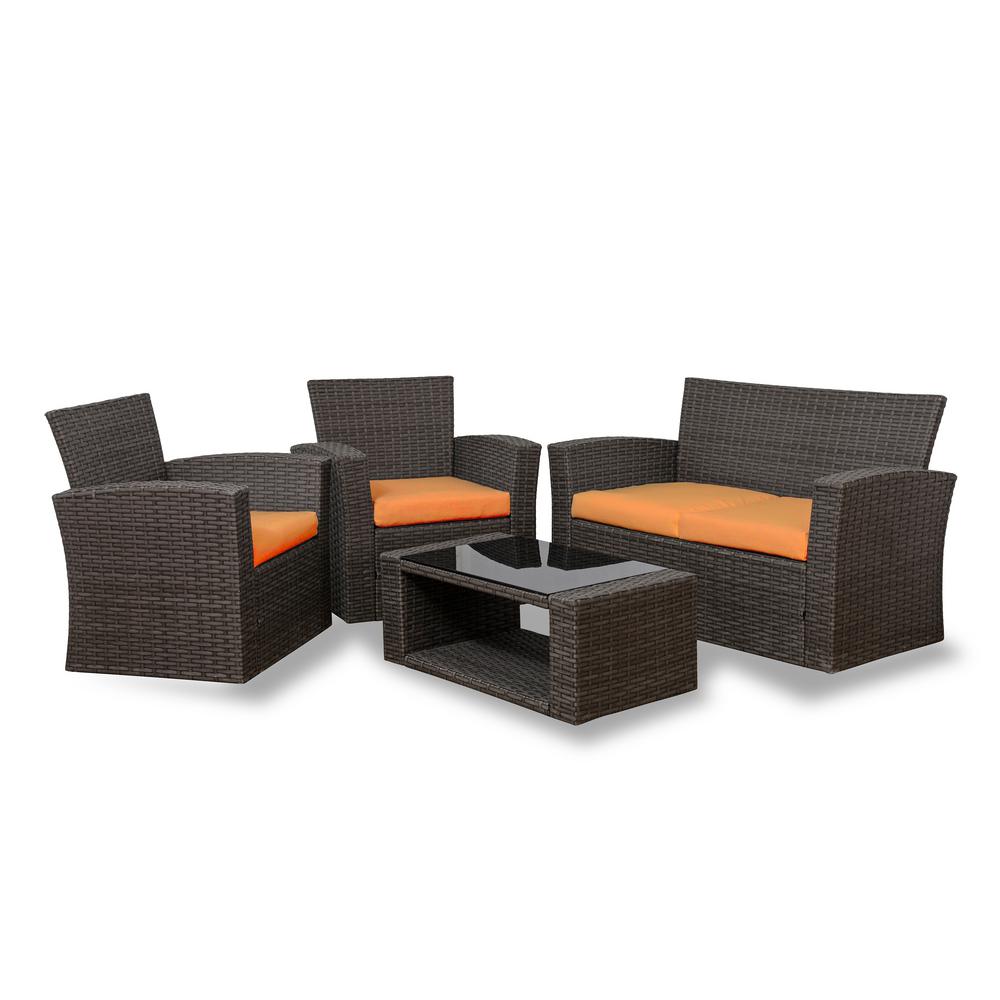 Westin Outdoor Hudson 4 Piece Rattan Wicker Patio Conversation Set