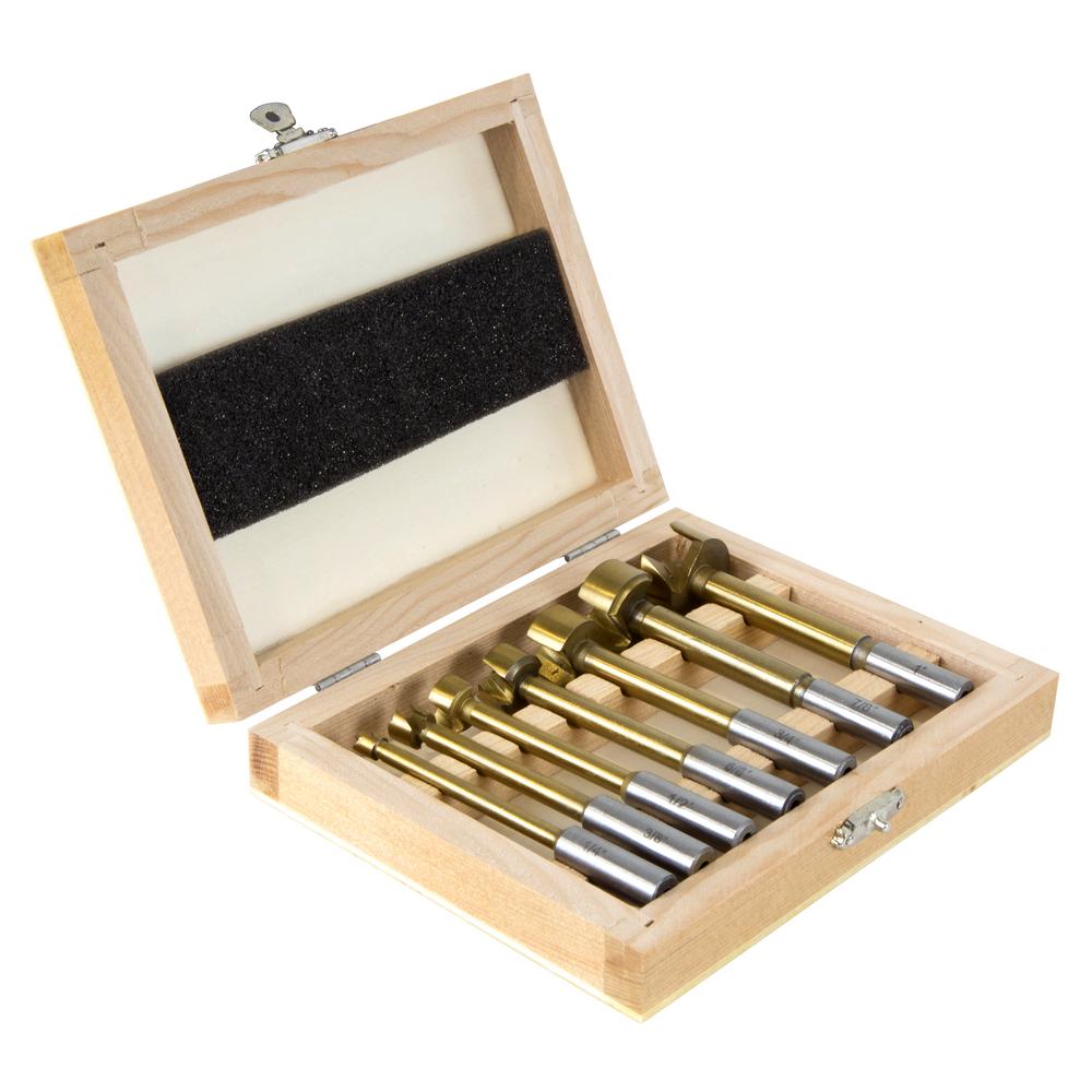 BORA 7-Piece Forstner Bit Set For Woodworking – 1/4" To 1" Diameter, Precision Ground, With Wooden Case