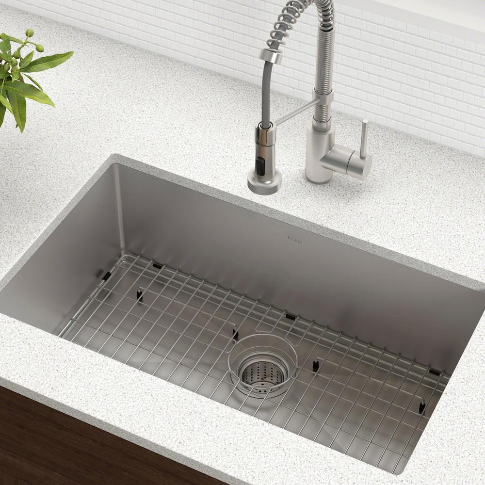 Kraus Standart Pro 30in 16 Gauge Undermount Single Bowl Stainless Steel Kitchen Sink Khu100 30 The Home Depot