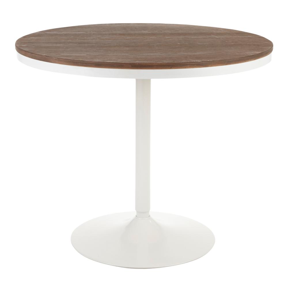 Dakota Round Dining Table In White Metal And Brown Wood Dakota Round Dining Table In White Metal And Brown Wood
