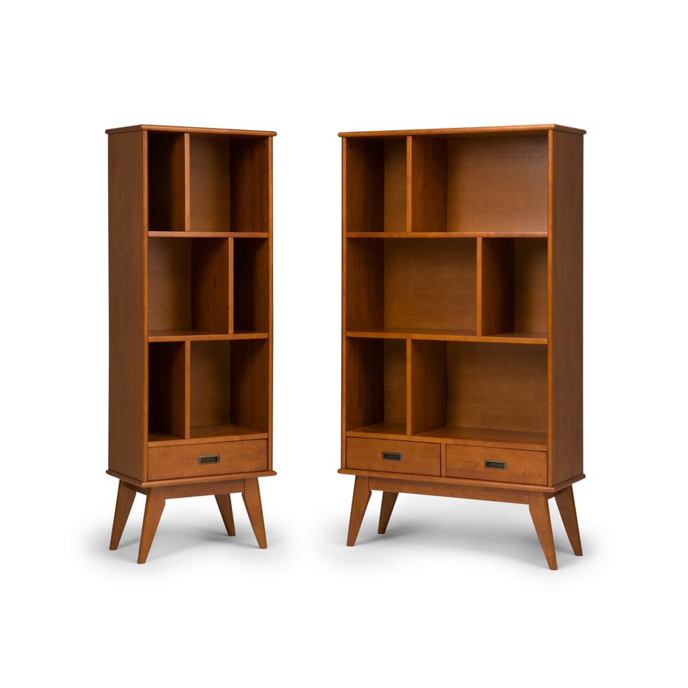 Simpli Home 64 In Teak Brown Wood 6 Shelf Accent Bookcase With