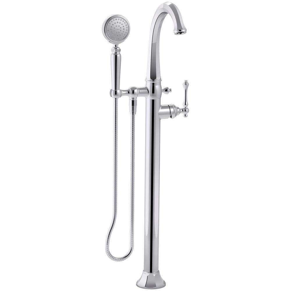 Kohler Kelston 1 Handle Floor Mount Claw Foot Tub Faucet With Hand Shower In Polished Chrome