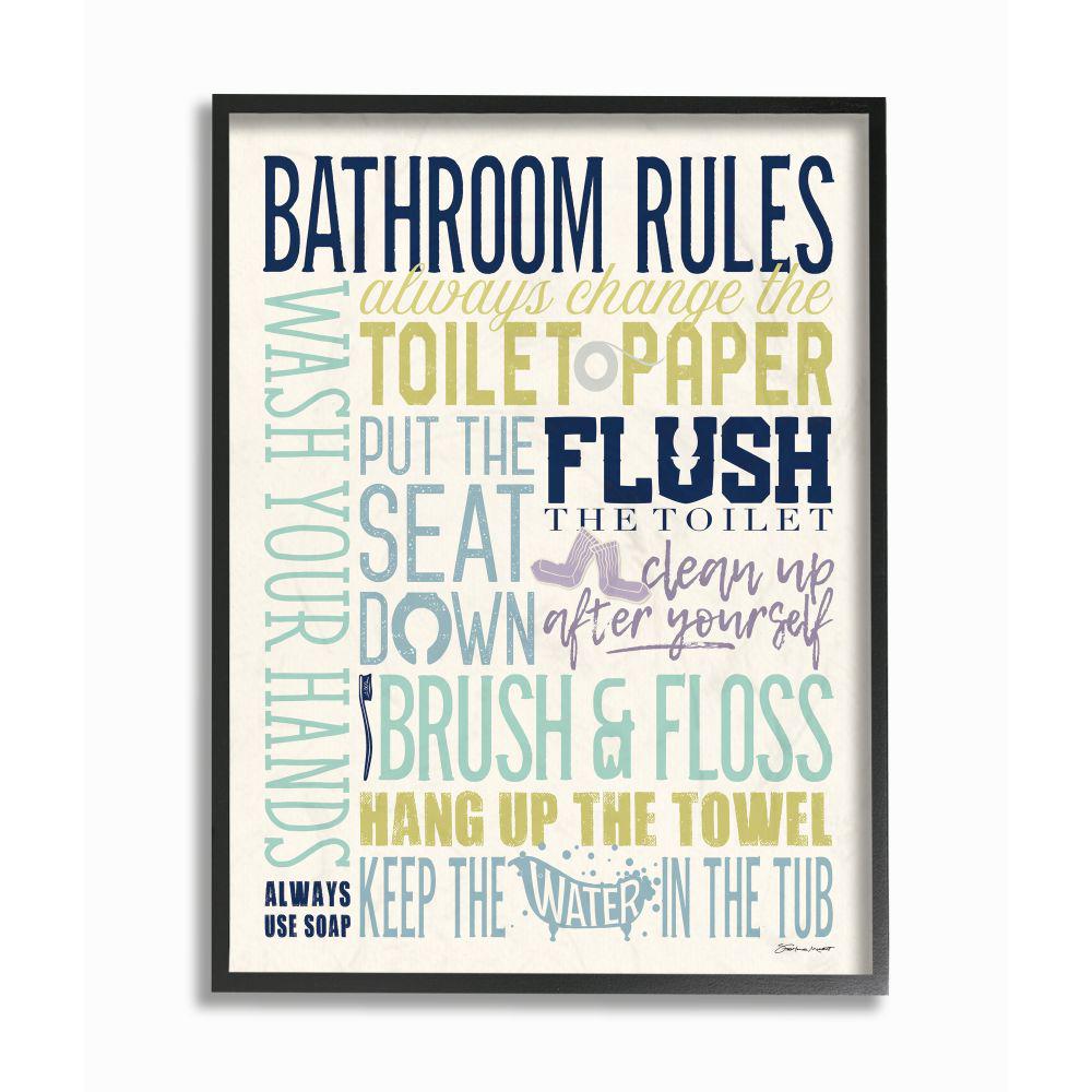 The Stupell Home Decor Collection 16 In X 20 In Bathroom Rules Aqua Blue Green And Purple Colorful Typography By Stephanie Marrott Framed Wall Art Wrp 1316 Fr 16x20 The Home Depot