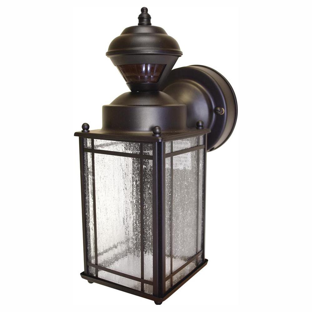 Hampton Bay Shaker Cove Mission 150 Outdoor Oiled Rubbed Bronze Motion Sensing Wall Lantern Sconce