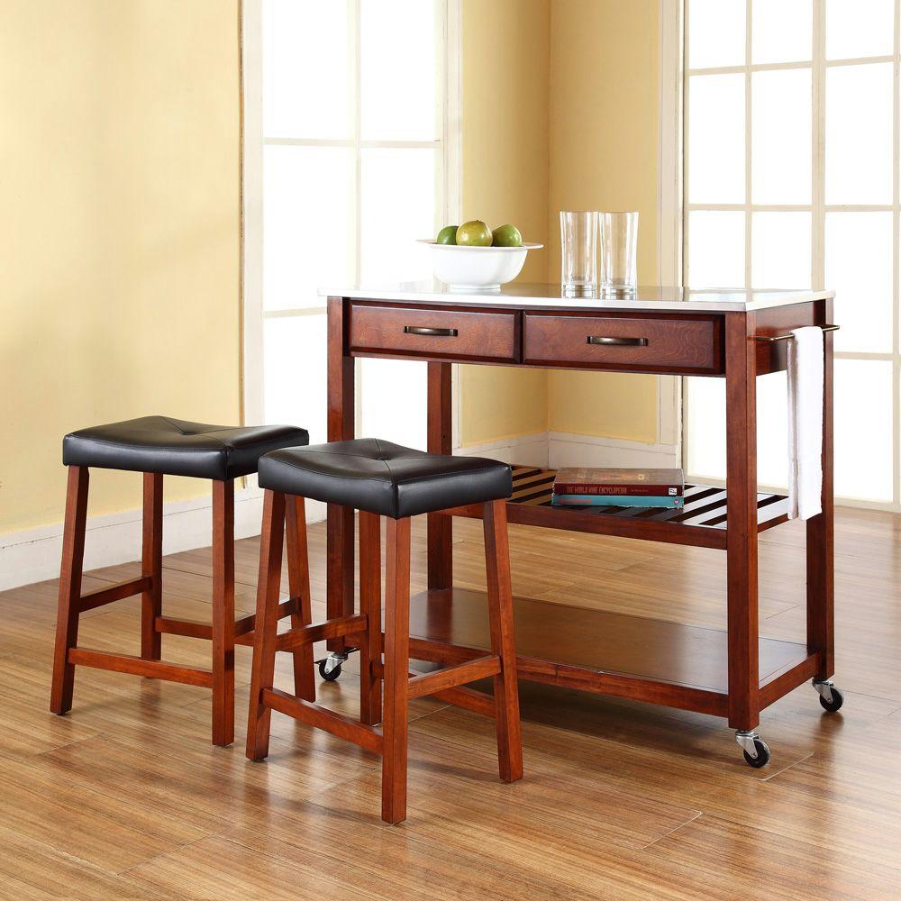 Crosley Cherry Kitchen Cart With Stainless Steel Top KF300524CH