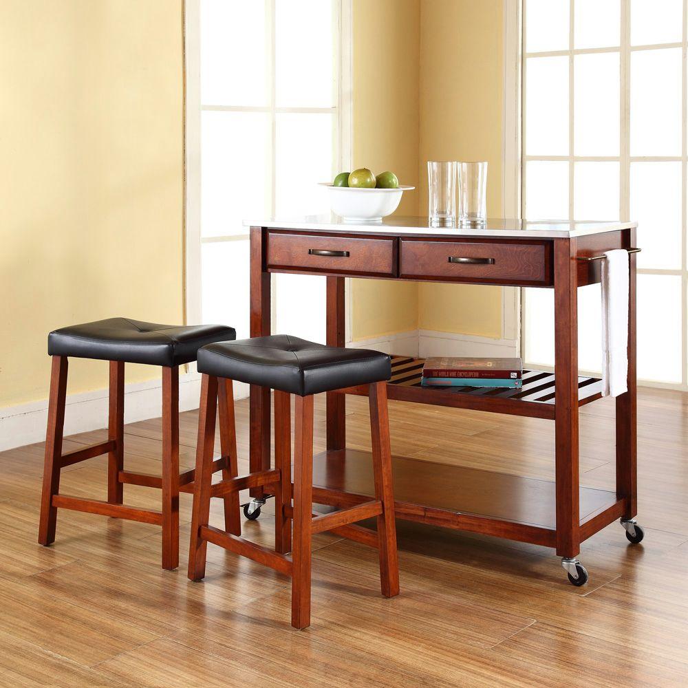 Crosley Cherry Kitchen Cart With Stainless Steel Top Kf300524ch Cherry Kitchen Cart With Stainless Steel Top