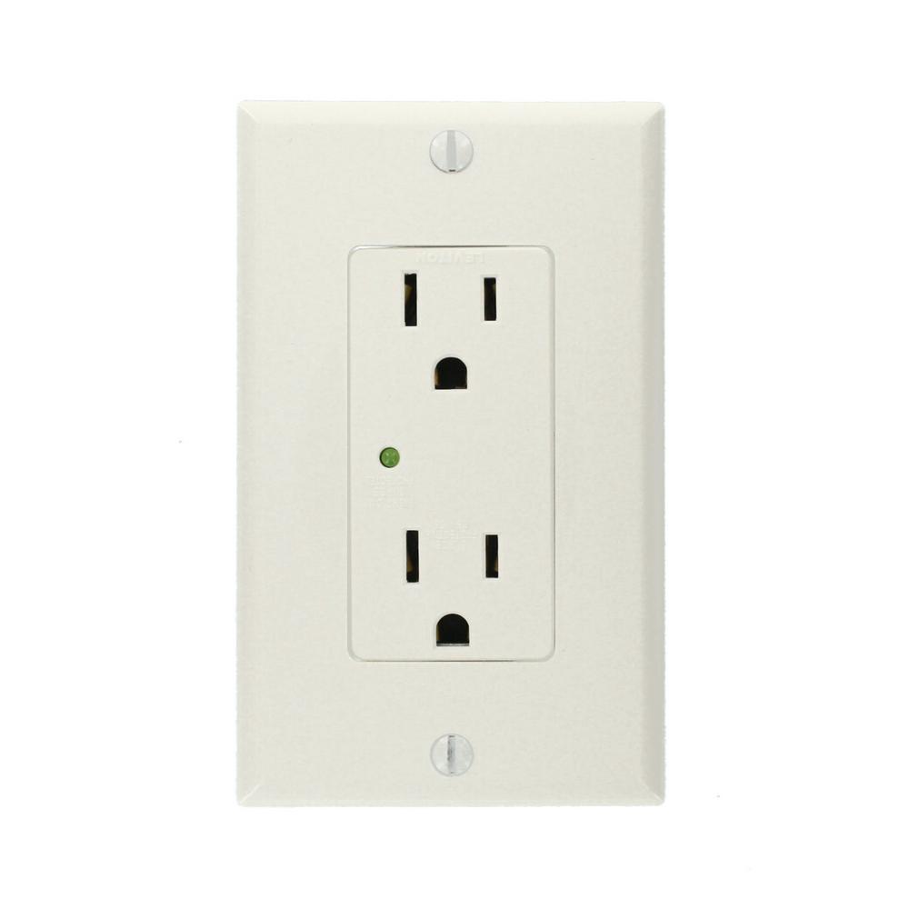 Leviton Decora 15 Amp Duplex Surge Outlet with Indicator Light, White-5280-W - The Home Depot