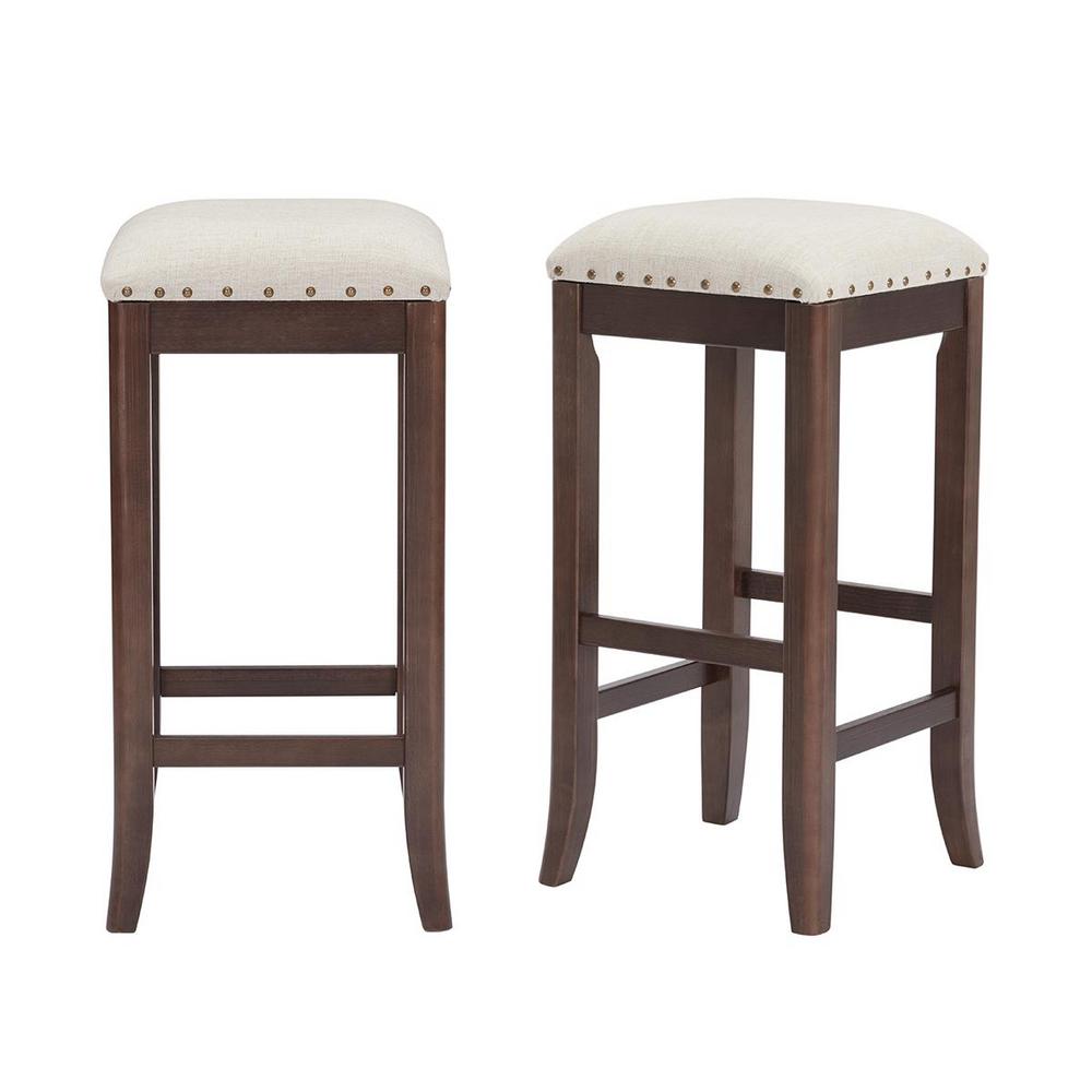 StyleWell Ruby Hill Chocolate Wood Upholstered Backless Bar Stool with Biscuit Beige Seat (Set of 2) (14.4 in. W x 30 in. H), Biscuit Beige/Chocolate was $129.0 now $77.4 (40.0% off)