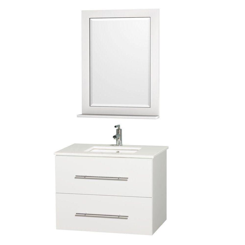Wyndham Collection Centra 30 in. Vanity in White with ManMade Stone