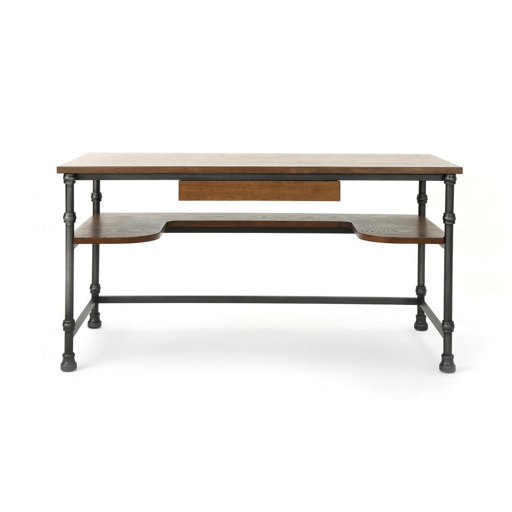 Noble House Ebany Industrial Dark Oak Brown Acacia Wood Storage Desk