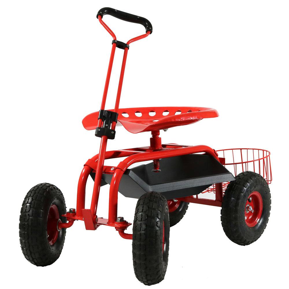 Sunnydaze Decor Red Steel Rolling Garden Cart With Steering Handle