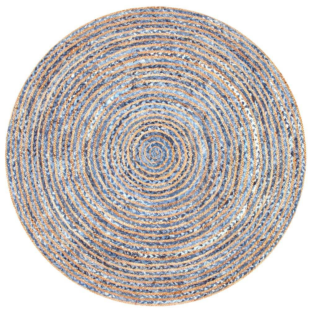 nuLOOM Striped Dara Jute Blue 6 ft. x 6 ft. Round Area Rug-MGDR02A-606R