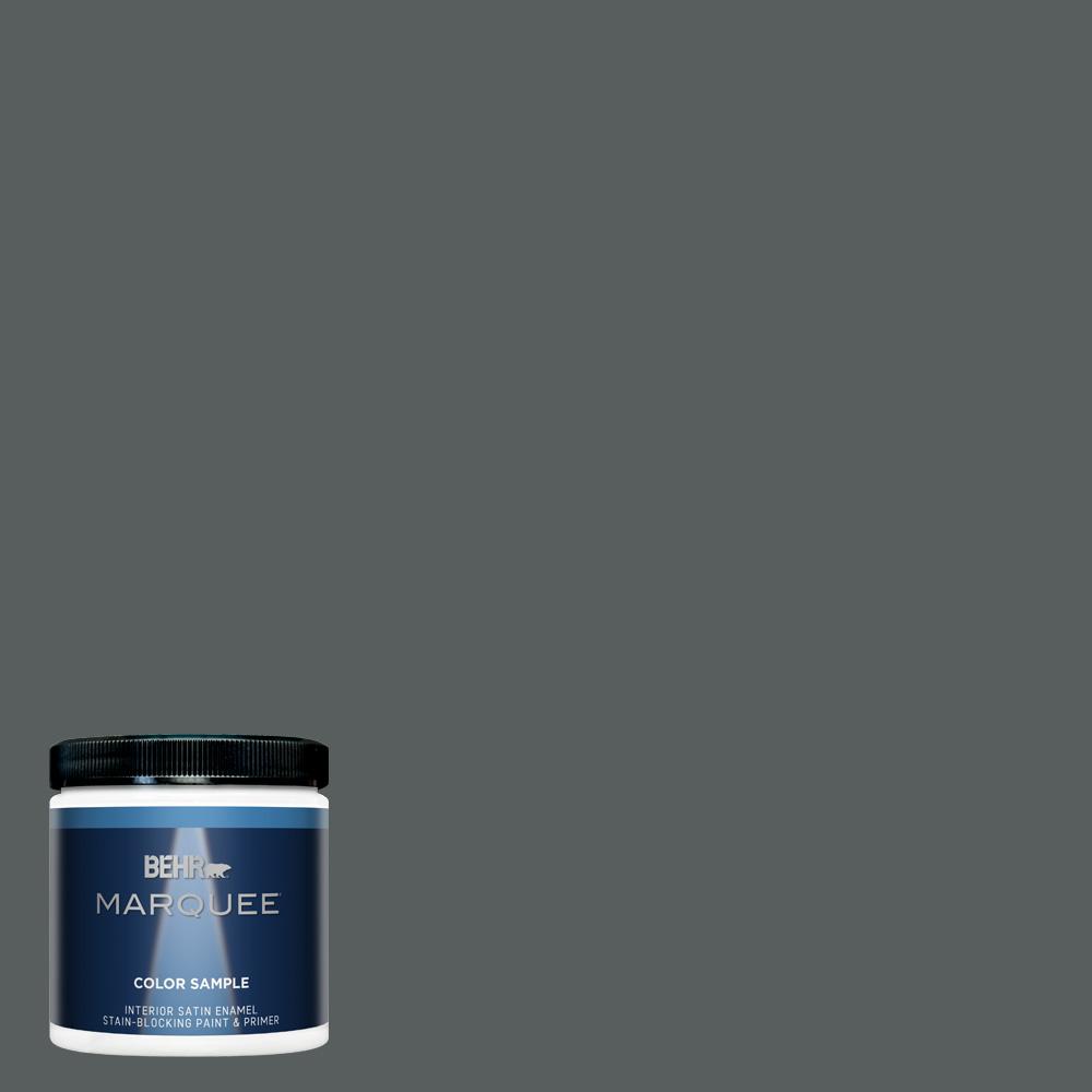 BEHR MARQUEE 8 oz. N5006 Graphic Charcoal OneCoat Hide Satin Enamel Interior/Exterior Paint