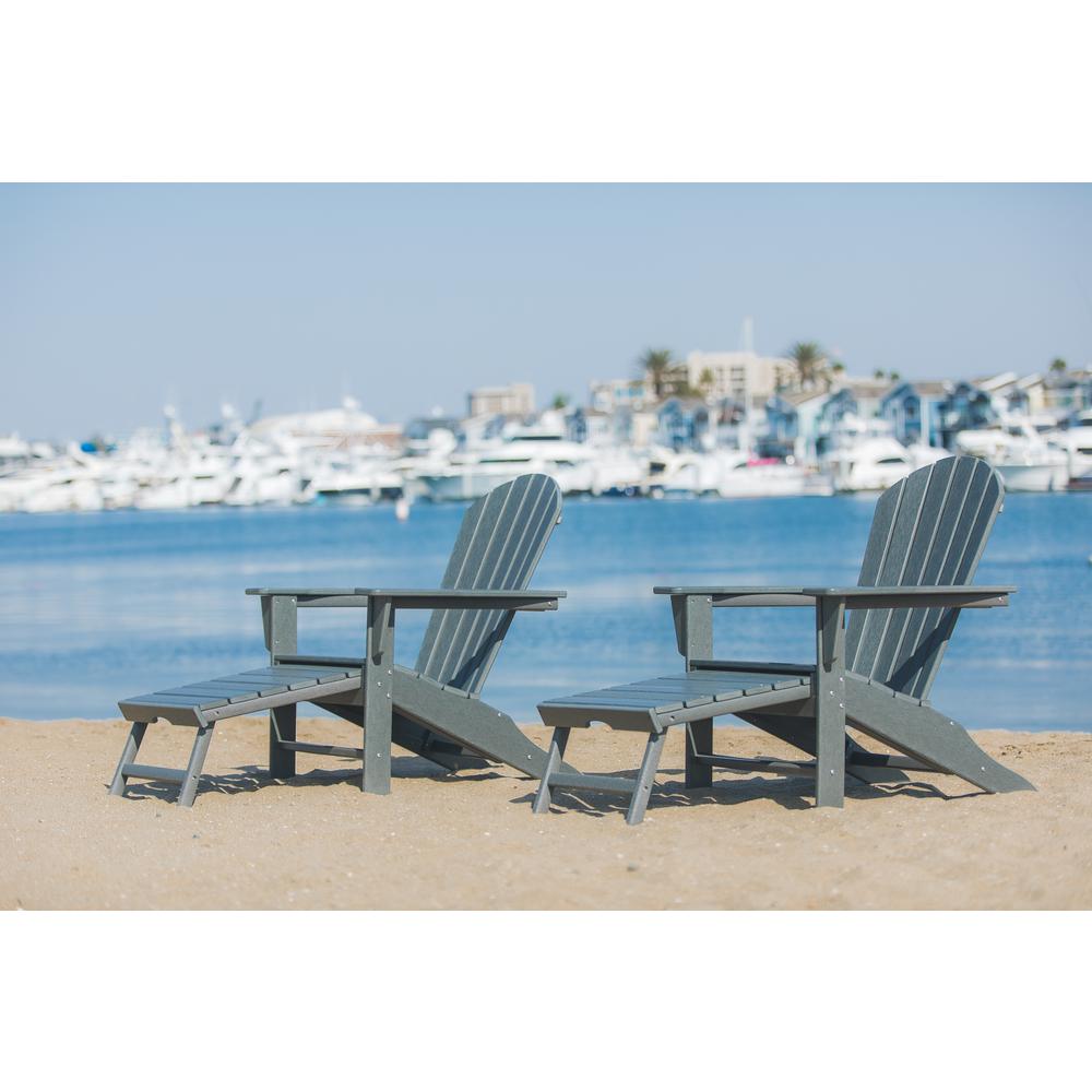 Luxeo Hampton Gray Plastic Outdoor Patio Adirondack Chair With Hideaway Ottoman 2 Pack Lux 1518 Gry Fr2 The Home Depot