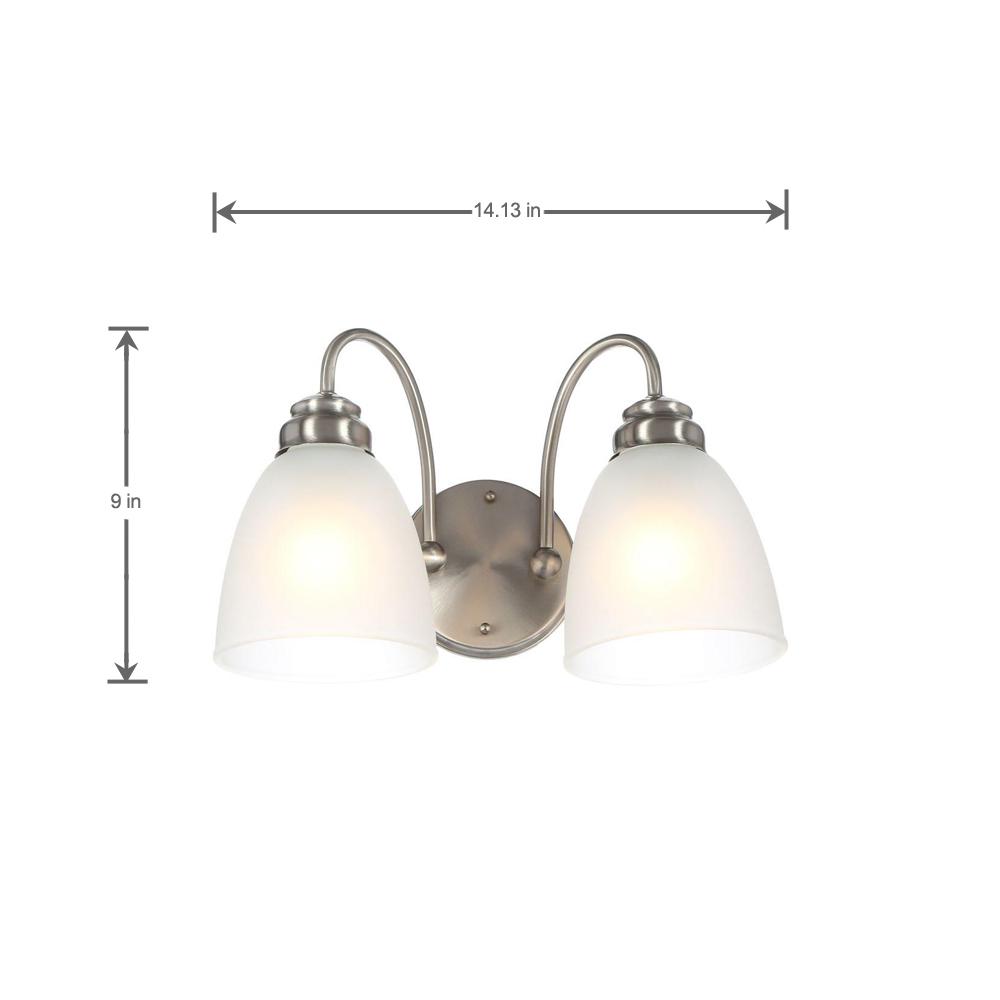 Hampton Bay Hamilton 2 Light Brushed Nickel Vanity Light With Frosted Glass Shades Efg1392a Bn The Home Depot