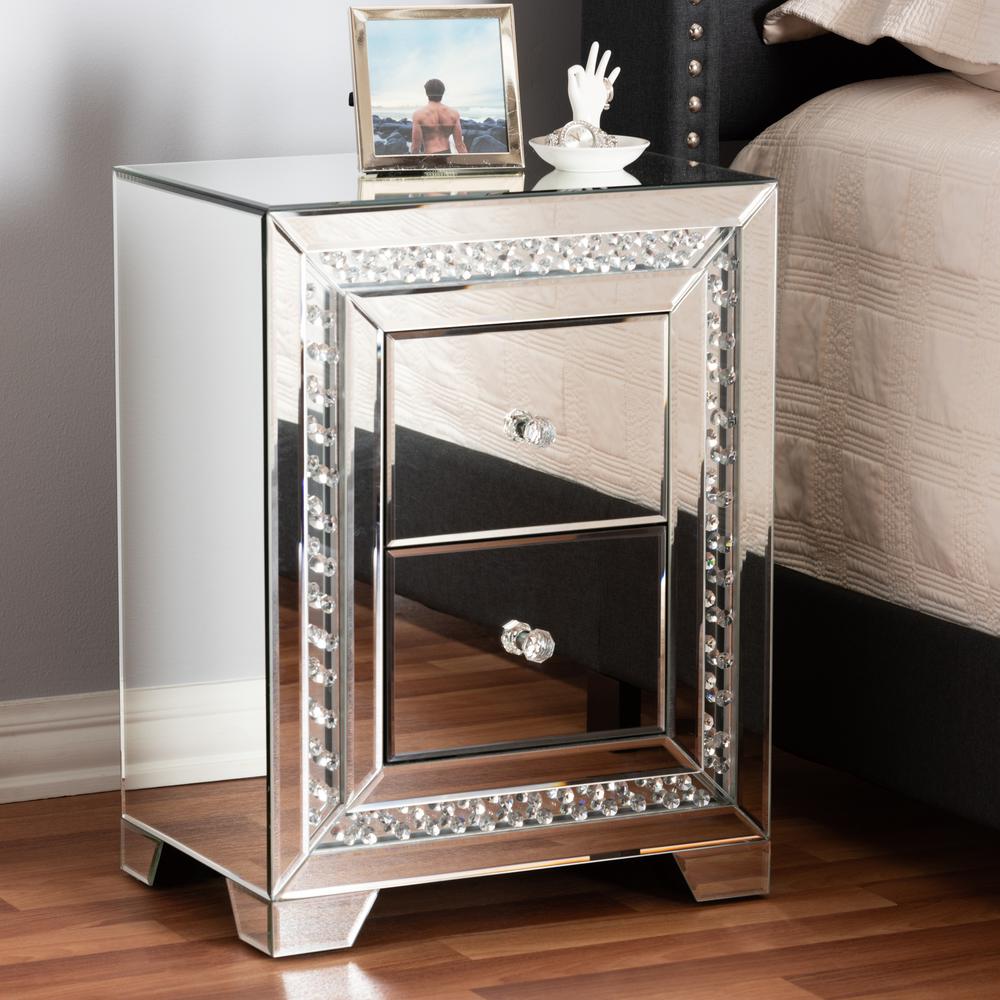 Baxton Studio Mina 2 Drawer Silver Nightstand 150 9181 Hd The Home Depot