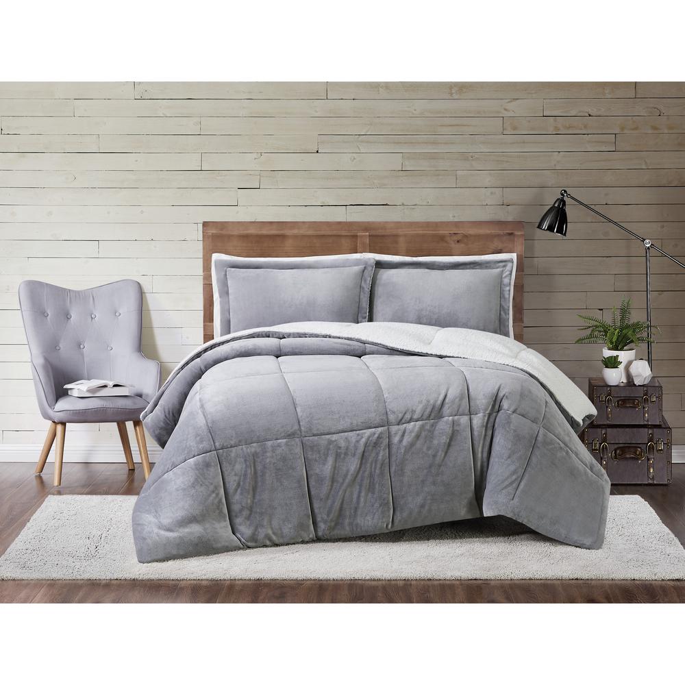 Truly Soft Cuddle Warmth Grey Twin Xl Comforter Set Cs3142gytx 1500 The Home Depot