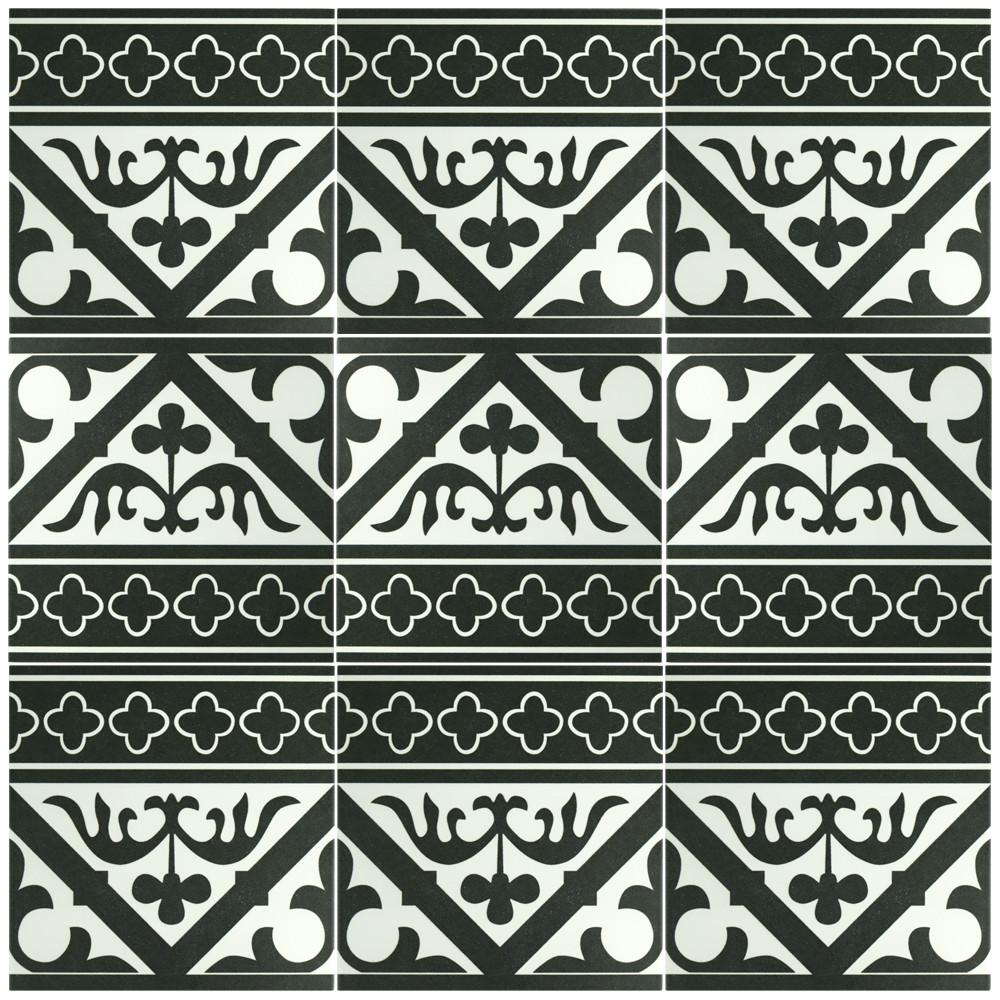 Merola Tile Majestic Orleans Cenefa Black Encaustic 9 3 4 In X 9 3 4 In Porcelain Floor And Wall Border Tile Fcdmocbk The Home Depot