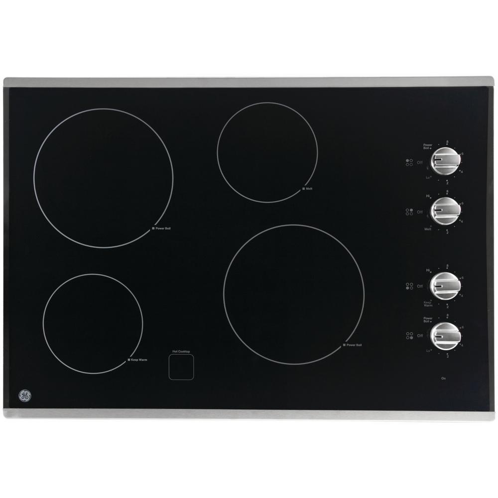 GE 30 in. Radiant Electric Cooktop in Stainless Steel with 4 Elements including 2 Power Boil Elements