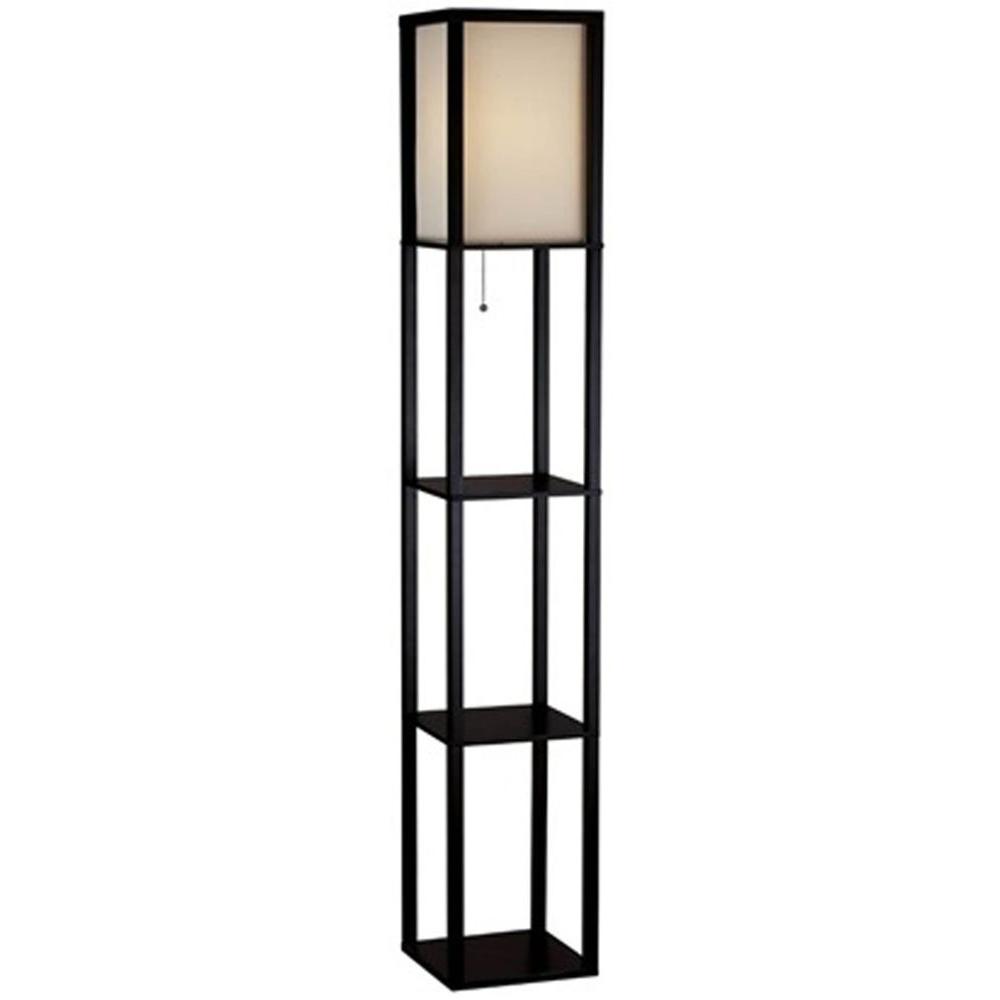 62.75 in. Black Shelf Floor Lamp with Ivory Fabric Lamp Shade