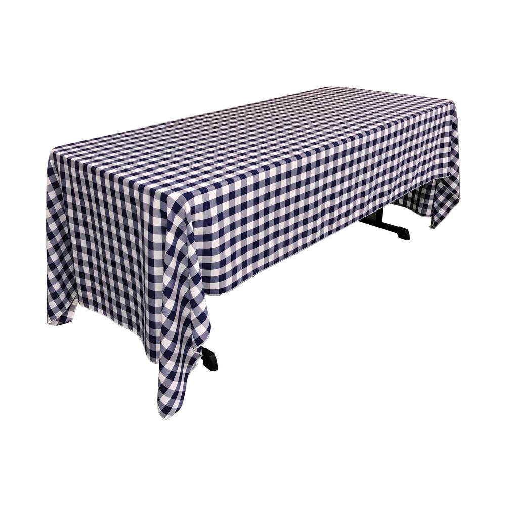 La Linen 60 In X 120 White And Navy Polyester Gingham Checkered White And Navy Polyester Gingham Checkered Rectangular Tablecloth