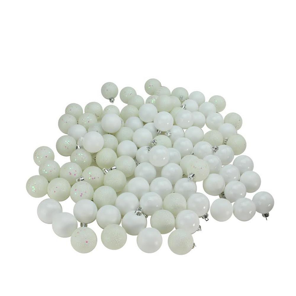1.5 in. (40 mm) Winter White 4-Finish Shatterproof Christmas Ball Ornaments (96-Count)