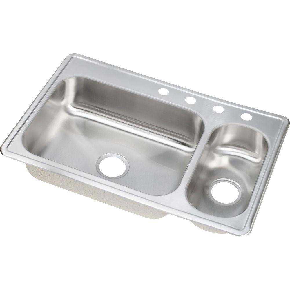 Elkay Dayton Elite Drop In Stainless Steel 33 In 4 Hole Double Bowl Kitchen Sink Right Configuration