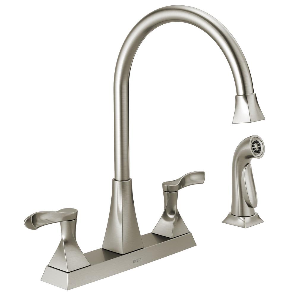 Delta Everly 2 Handle Standard Kitchen Faucet With Spray In Stainless 21741LF SS The Home Depot