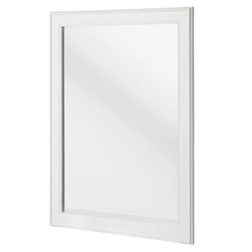 white framed bathroom mirror