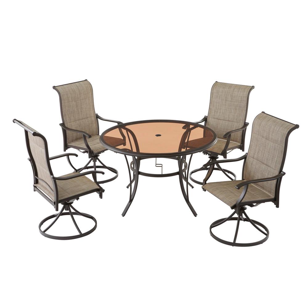 Hampton Bay Riverbrook Espresso Brown 5, Outdoor Patio Table And Swivel Chairs