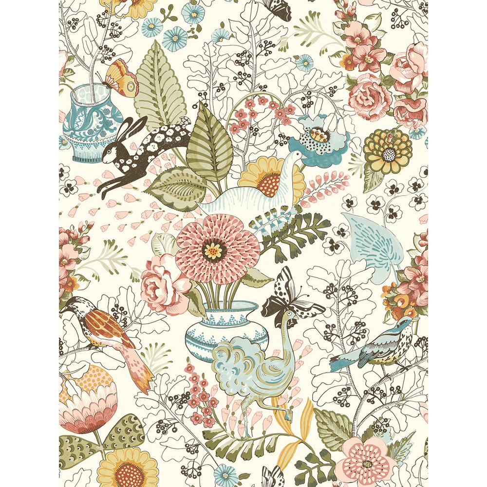 56.4 sq. ft. Whimsy Pink Fauna Wallpaper