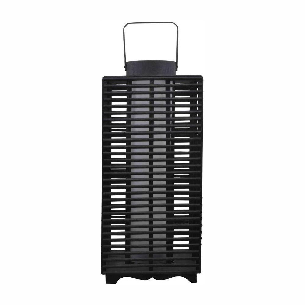 Hampton Bay 18 In Solar And Battery Powered Black Outdoor Integrated Led Resin Rattan Lantern Light