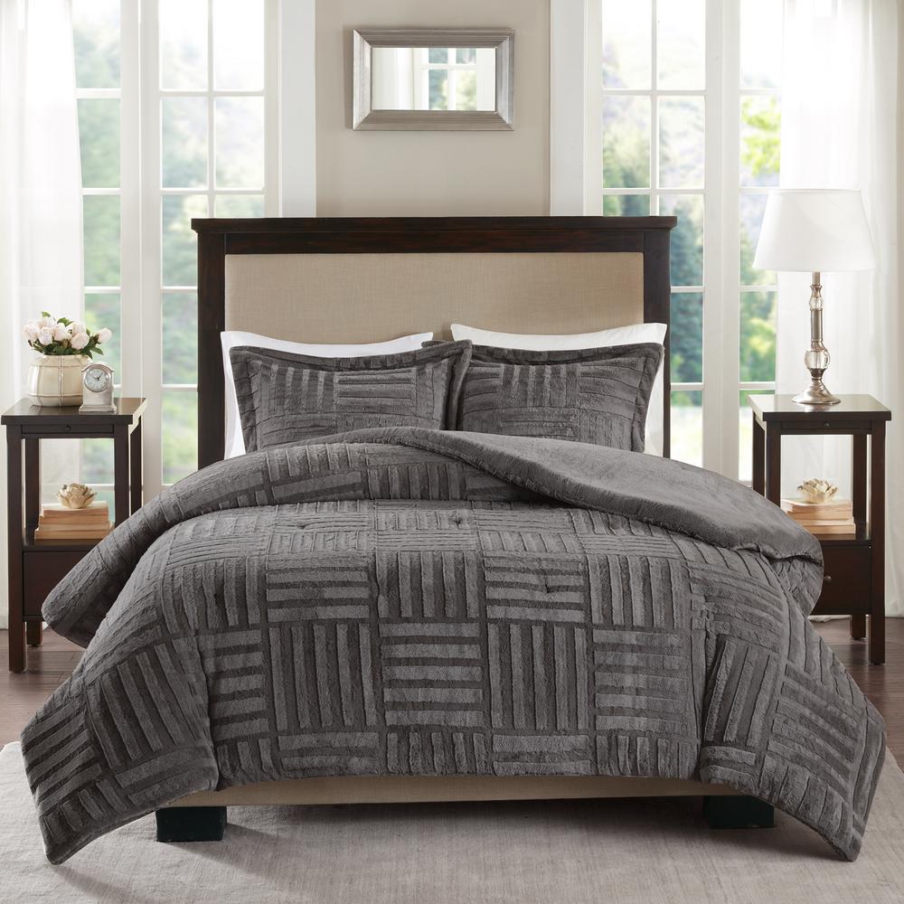 Madison Park Polar 3 Piece Grey Full Queen Comforter Set Basi10