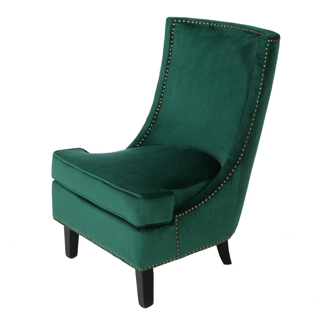 Noble House Carole Studded Dark Green Velvet Accent Chair