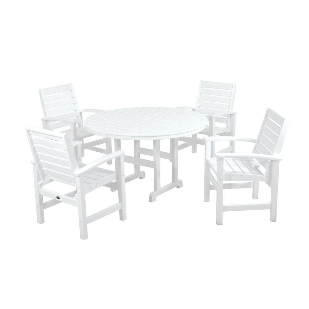Resin Patio Dining Sets Furniture The Home Depot Signature White 5 Piece Plastic Outdoor Patio Dining Set