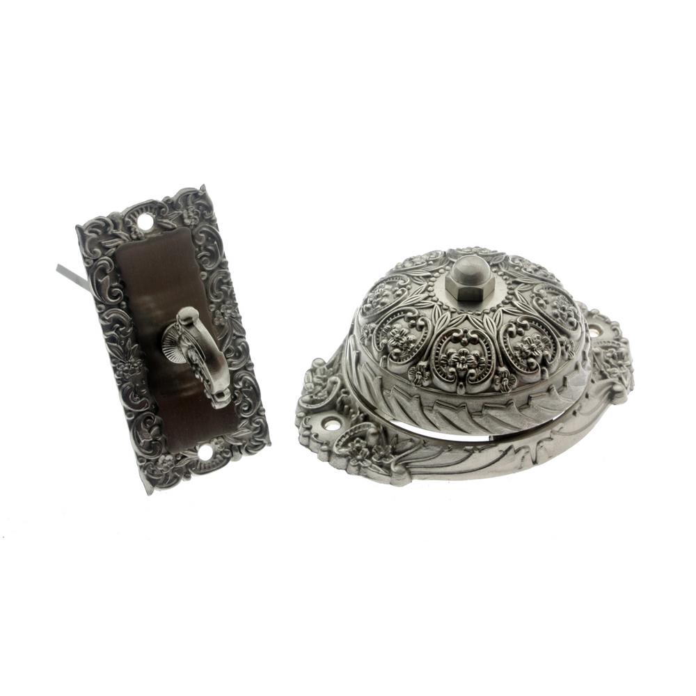 Idh By St Simons Solid Brass Ornate Mechanical Twist Door Bell In Satin Nickel