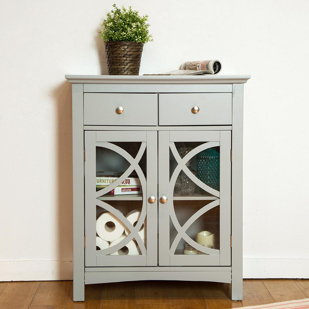 Glitzhome 32 In Wooden Gray Floor Storage Cabinet With Double