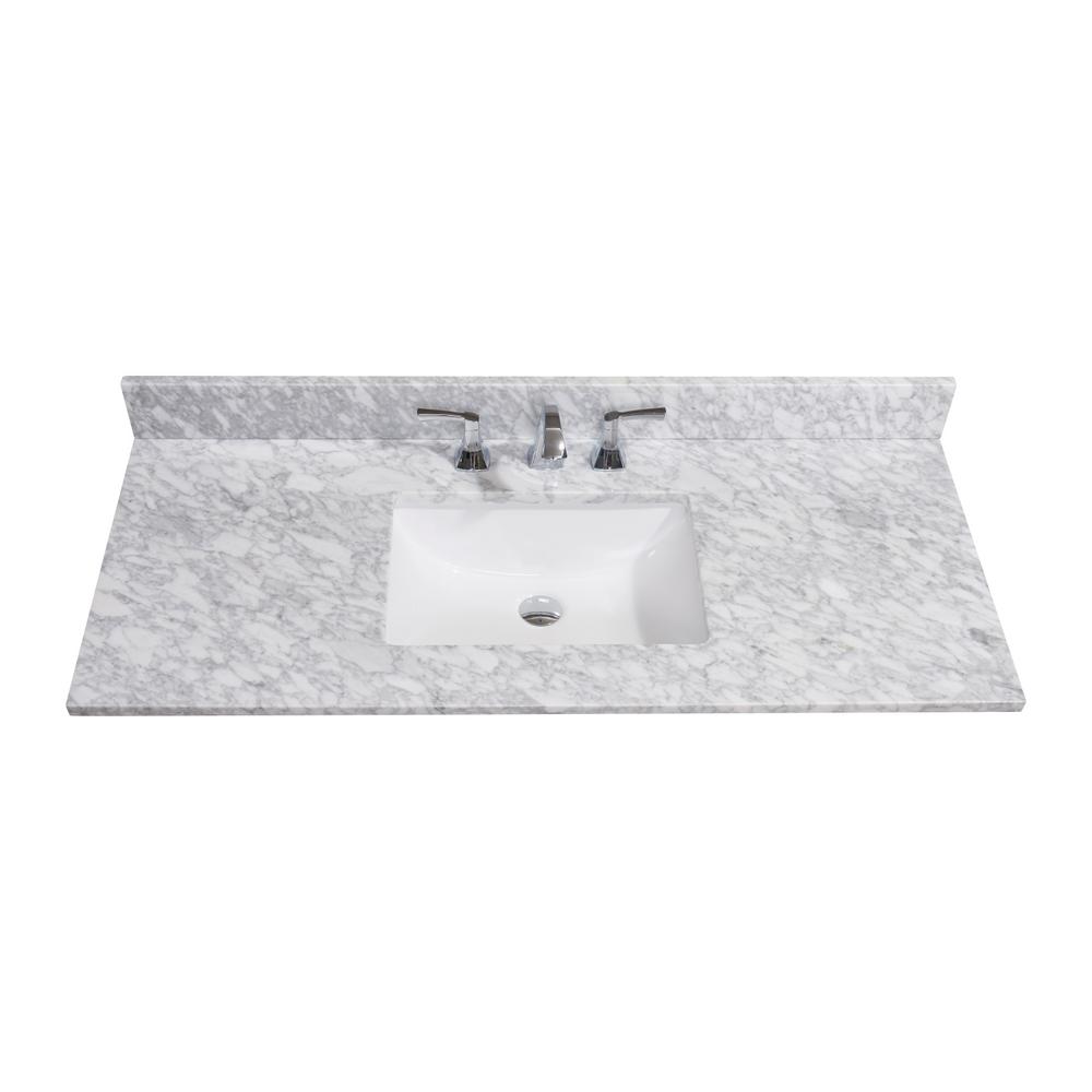 Altair 49 in. W Natural Marble Vanity Top in Carrara White with White ...