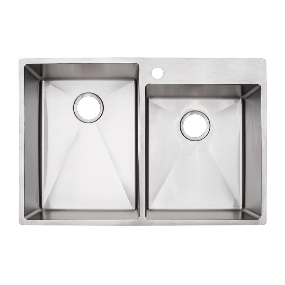 Franke Vector 9 In Deep Dual Mount Stainless Steel 33 5 In 1 Hole Double Bowl 60 40 Kitchen Sink In Satin Stainless Steel