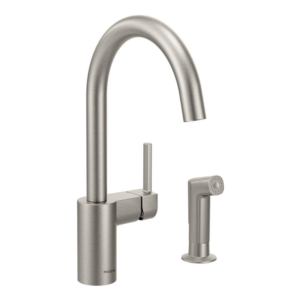 Moen Align Single Handle Standard Kitchen Faucet With Side Sprayer In Spot Resist Stainless