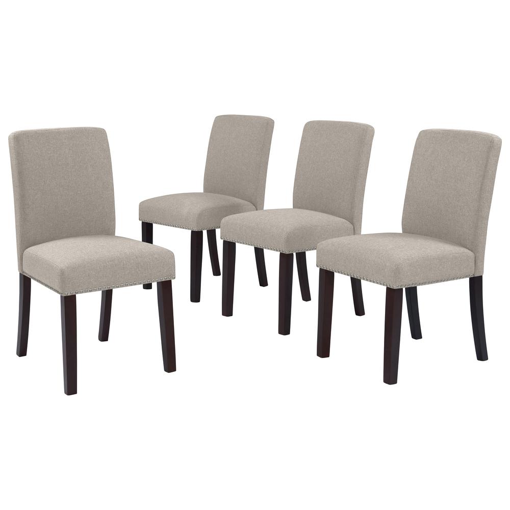 Handy Living Brisbane Upholstered Dining Chairs in Taupe Linen (Set of
