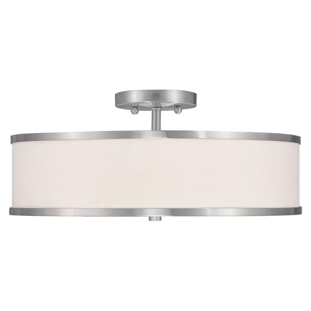 Livex Lighting 3 Light Brushed Nickel Flush Mount With White