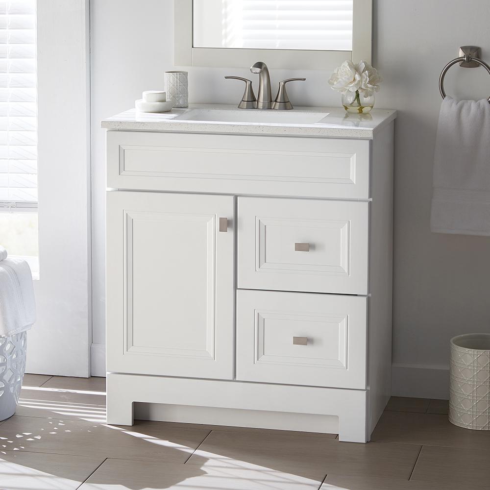 Home Decorators Collection Sedgewood 30 1 2 In Configurable Bath Vanity White With Solid Surface Top Arctic Sink Pplnkwht30d The Depot - Home Depot Bathroom Cabinet Sinks