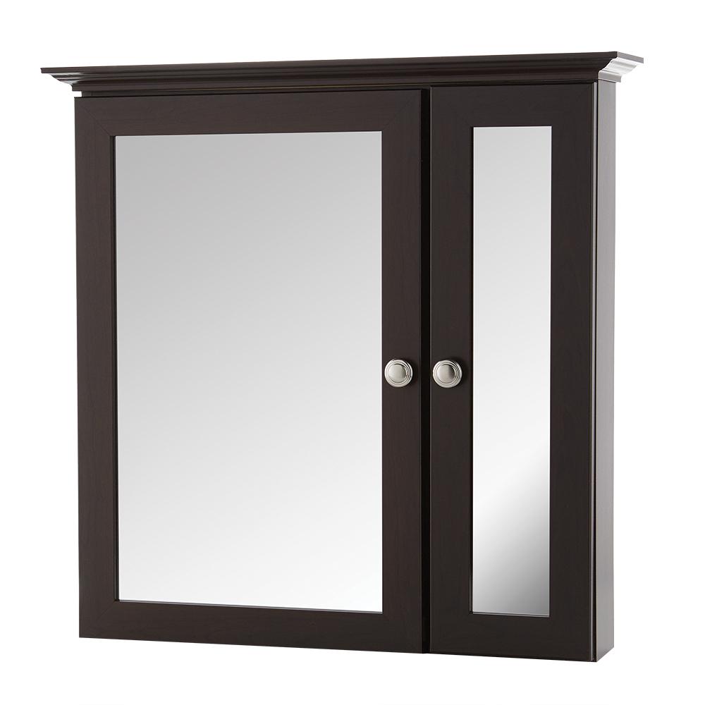 24-5/8 in. w x 23-5/8 in. h fog free framed surface-mount bi-view bathroom  medicine cabinet in java