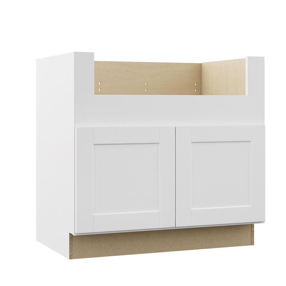 Shaker Assembled 36x34.5x24 in. Farmhouse Apron-Front Sink Base Kitchen Cabinet in Satin White